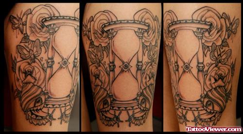Rose Flowers and Hourglass Devil Tattoo