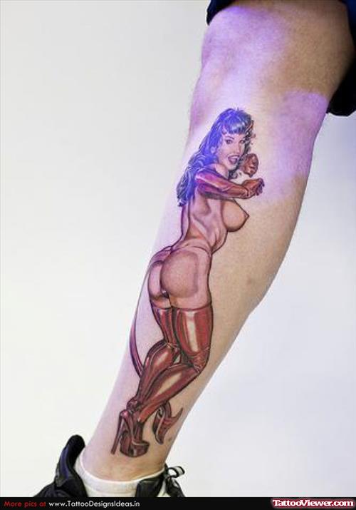 Red Devil Tattoo On Leg