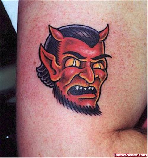 Red Devil Head Tattoo On SIde