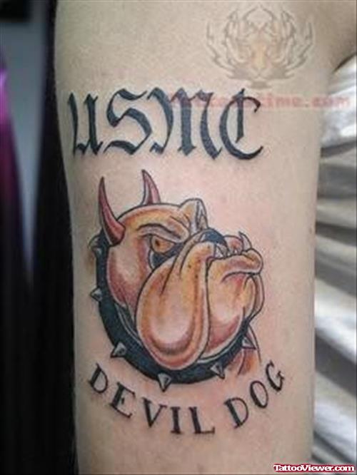 USMc Devil Dog Tattoo On Half Sleeve
