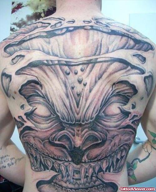 Ripped Skin Large Devil Tattoo On Back Body