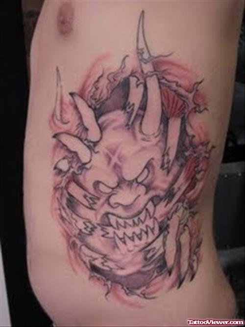 Side Rib Devil Tattoo For Men