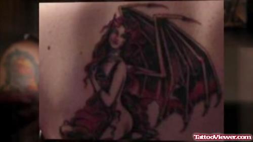 Red Ink Devil Girl Tattoo On side Rib
