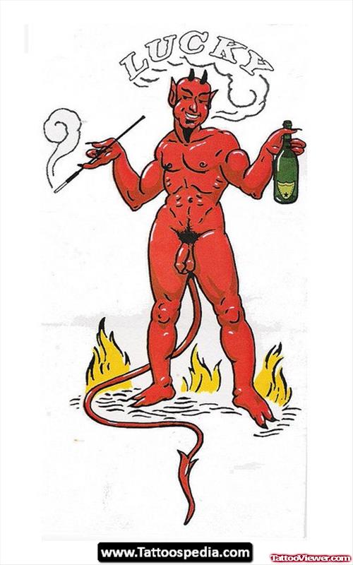 Red Devil Lucky Tattoo Design