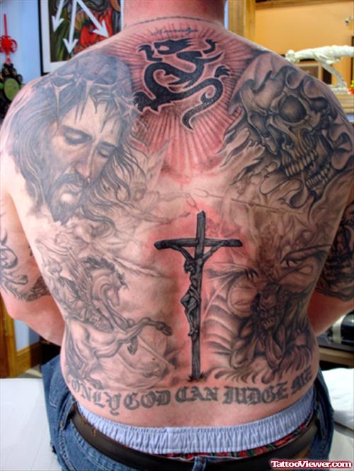 Jesus n Devil Tattoo Designs On Back