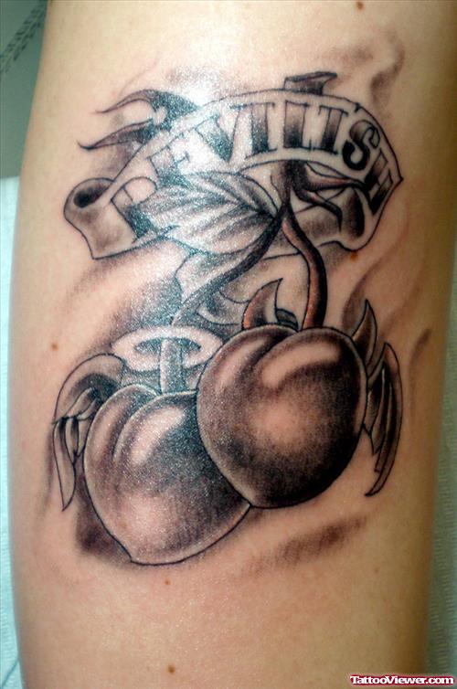 Grey Ink Winged Devil Hearts Tattoos