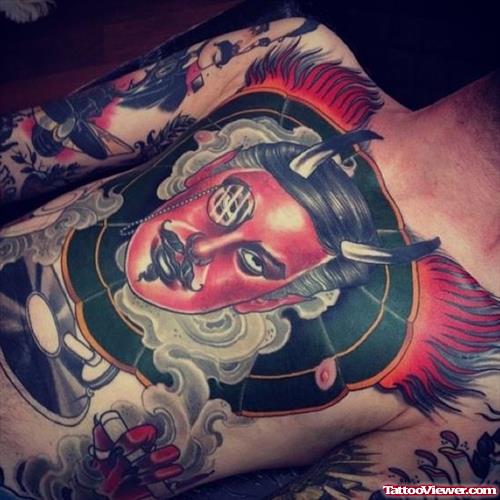 Awesome Colored Devil Head Tattoo