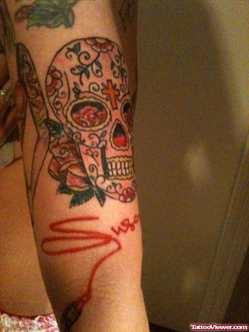 Suagr Skull Devil Tattoo On Sleeve