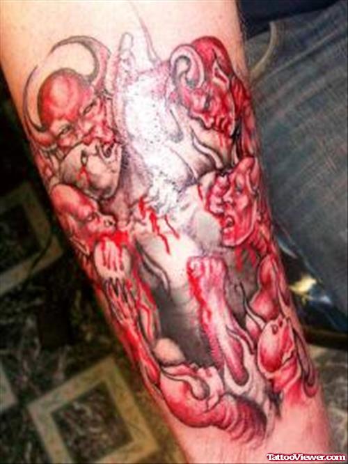 Soul At Devil War Tattoo Design