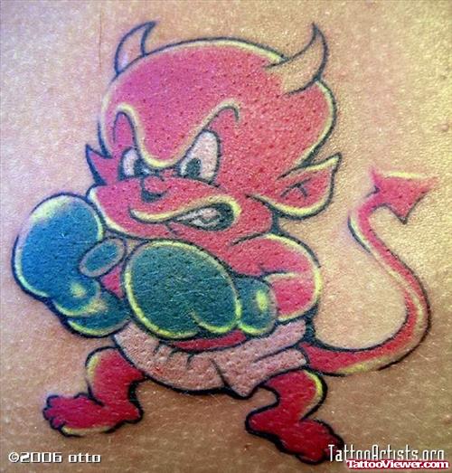 Boxing Devil Kid Tattoo Design
