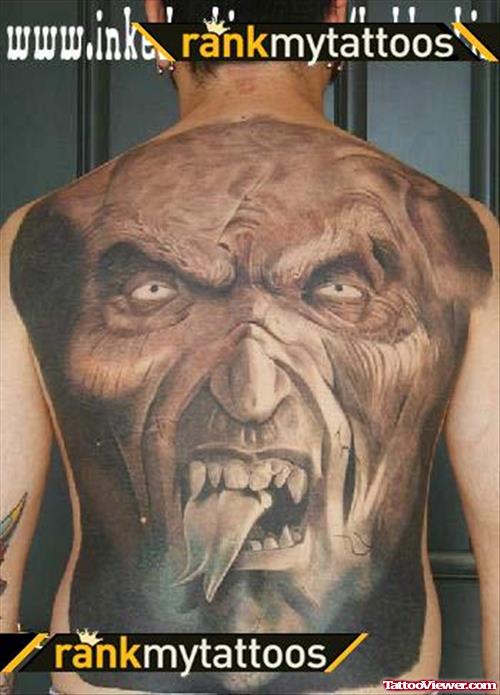 Large Devil Head Tattoo On Back Body