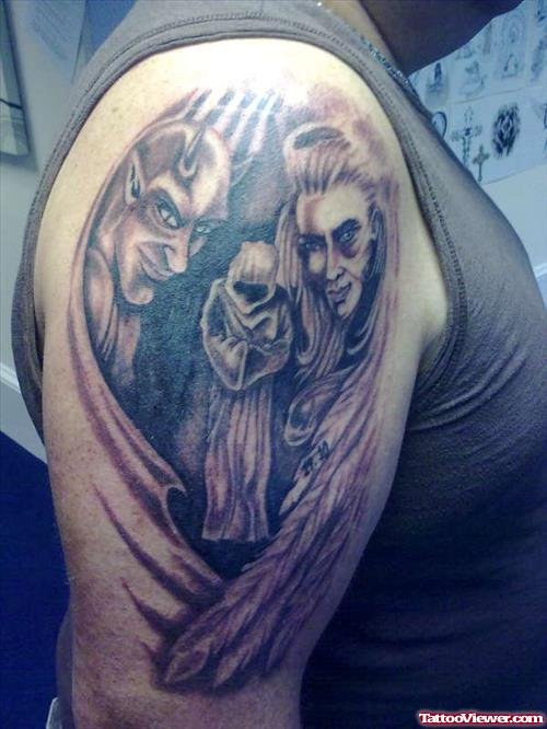 Devil n Demon Tattoo Design On Shoulder