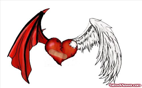 Devil Angel Broken Heart Tattoo Design