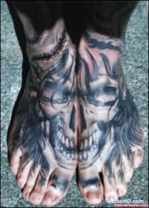 Grey Ink Devil Tattoos On Feet