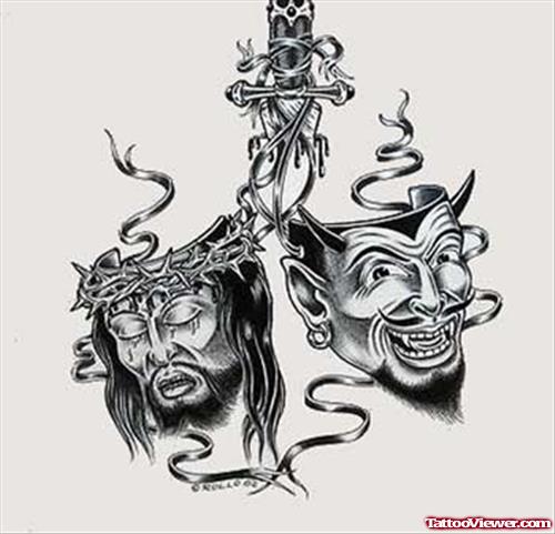 Jesus n Devil Tattoo Design