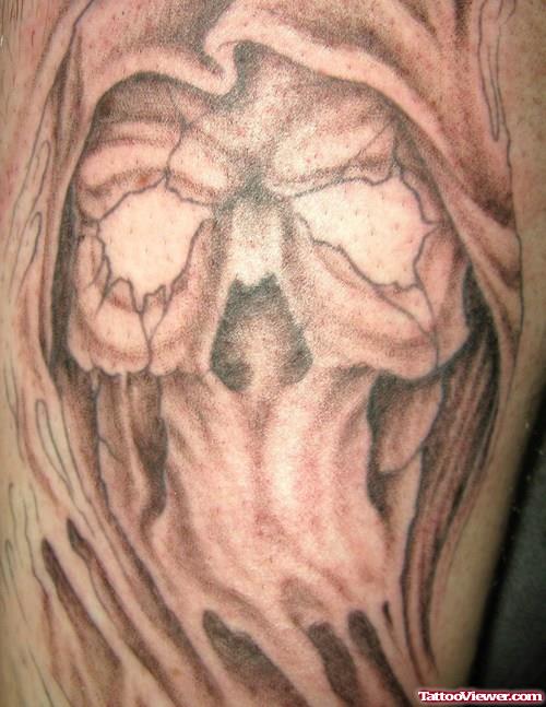Grey Ink Reaper Skull Devil Tattoo