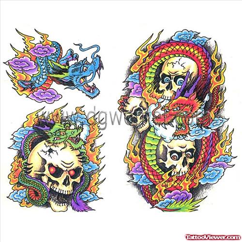 Dragon And Devil Tattoo Design