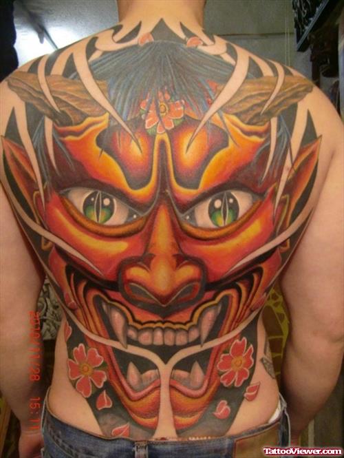 Awesome Full Back Japanese Devil Tattoo Design