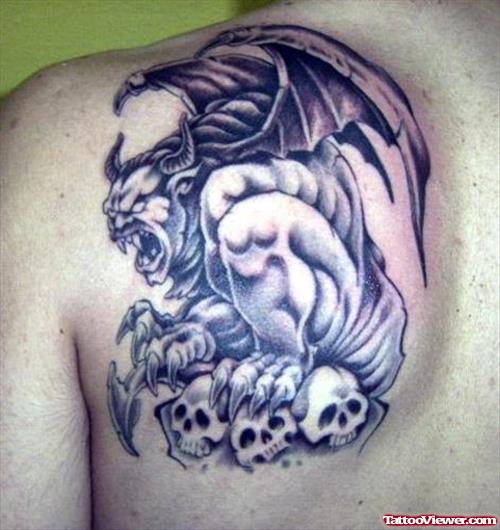 Devil Skulls Tattoo On Left Shoulder Back