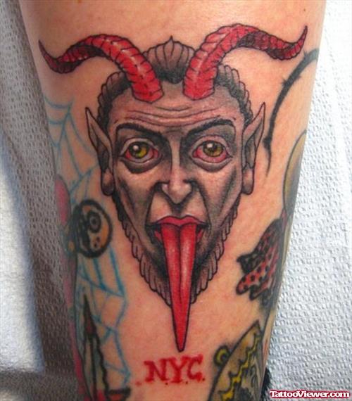 Awesome Colored Ink Devil Head Tattoo For Men