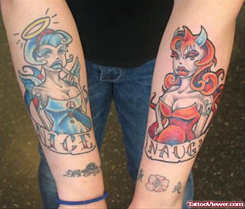 Angel And Devil Tattoos Sleeve