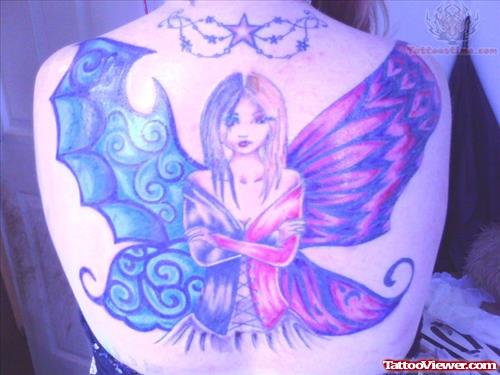 Angel & Devil Fairy Tattoo On Back