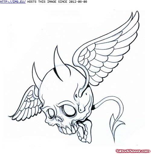 Flying Devil Skull Tattoo Sample