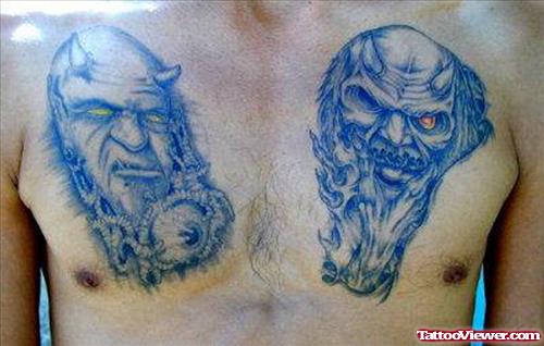 Devil Head Tattoos On Man Chest