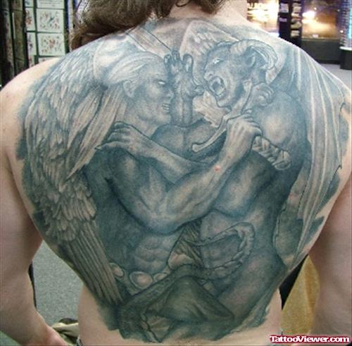 Angel And Devil Tattoo On Back