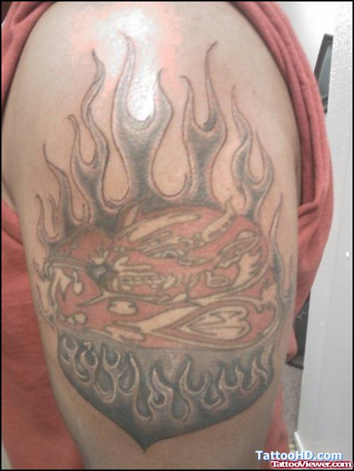 Devil In Flames Tattoos On Half Sleeve