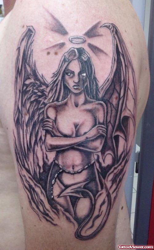 Devil Girl Tattoo On Left Half Sleeve