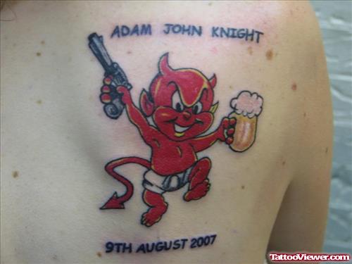 Cute Devil Tattoo On Right Shoulder Back