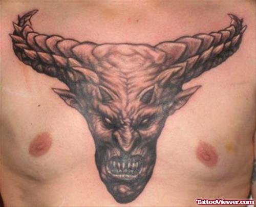 Black n Grey Devil Tattoo On Chest