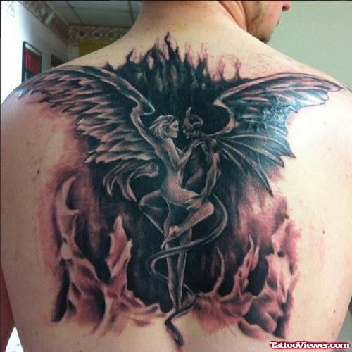 Devil n Angel Tattoo On Upper Back
