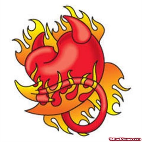 Devil Heart With Flames Tattoo Design