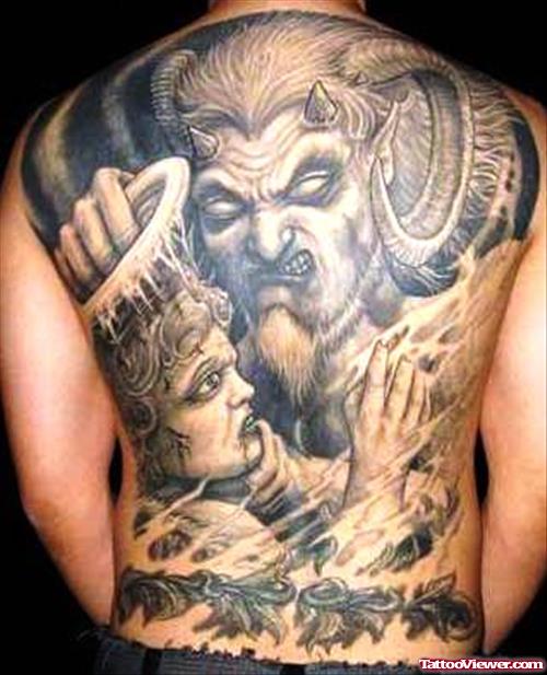 Attractive Back Body Devil Tattoo
