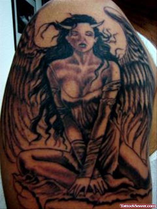 Angel Devil Tattoo On Biceps