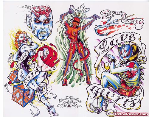 Colored Devil Tattoos Design