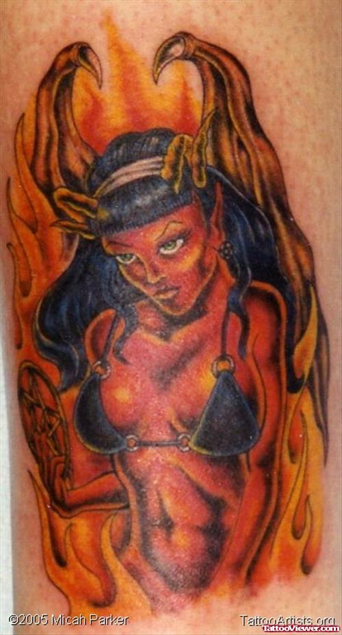 Colored Devil Girl Tattoo
