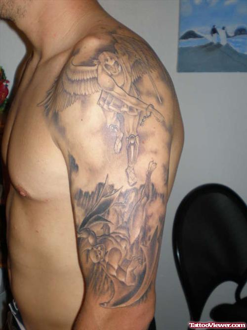 Angel n Devil Tattoo On Half Sleeve