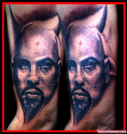 Devil Man Head Tattoo On Sleeve