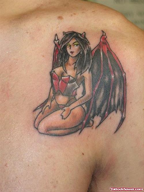 Devil Girl Tattoo On Shoulder