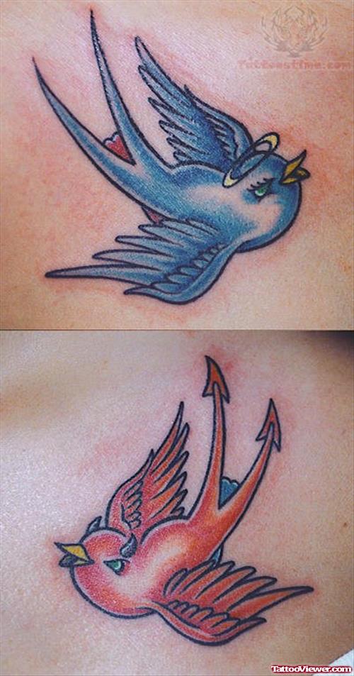 Devil Angel Swallows Tattoo Design