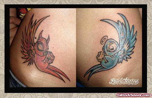 Devil & Angel Swallow Birds Tattoo Image