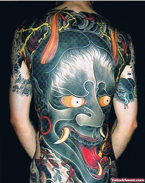 Awesome Colored Devil Tattoo On Back