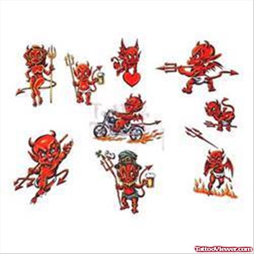 Attractive Red Ink Devil Tattoos Designs