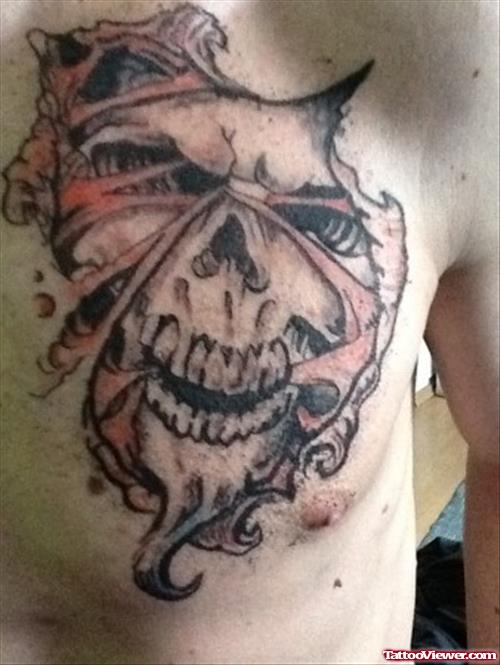 Attractive Devil Skull Tattoo On Chest