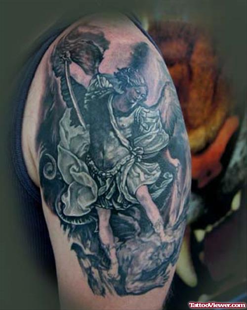 Angel Beat Devil Tattoo On Upper Arm