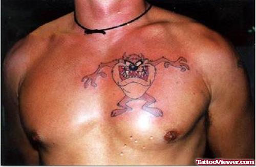 Devil Dog Taz Tattoo On Man Chest