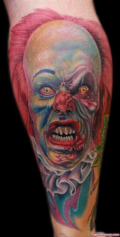 Colored Clown Devil Tattoo On Sleeve